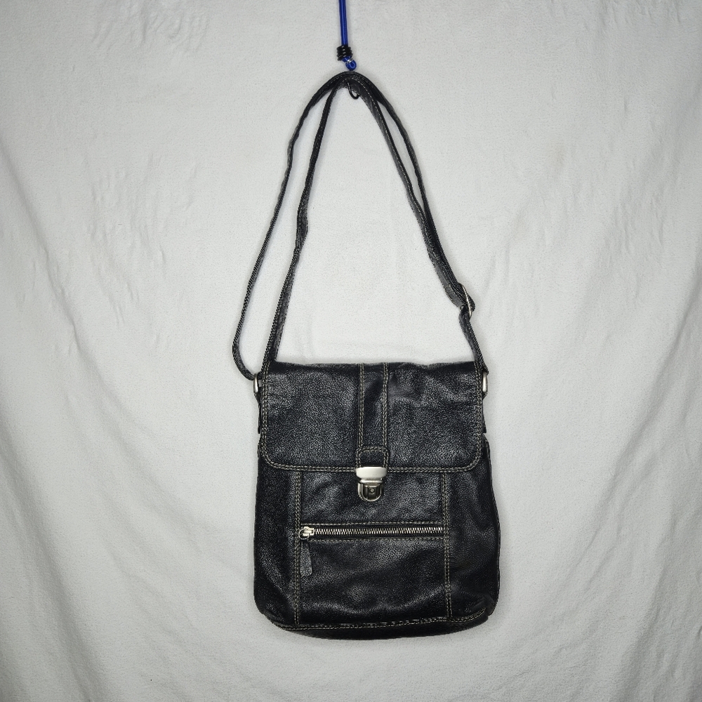 ILI New York Ladies Black Leather Handbag Purse Shoulder Bag